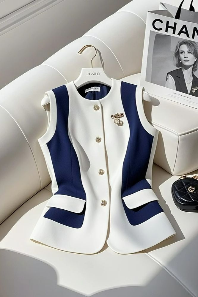 Dạ Áo Gile Vest Sophia Phối Navy giá 599k ạ Dạ Áo Gile Vest Sophia Phối Navy giá 599k ạ